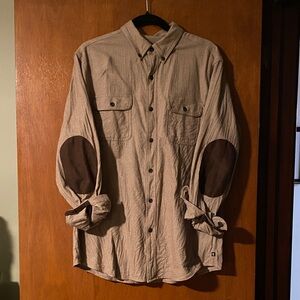 Chaps Tan Casual Button Down Shirt with Brown Accents